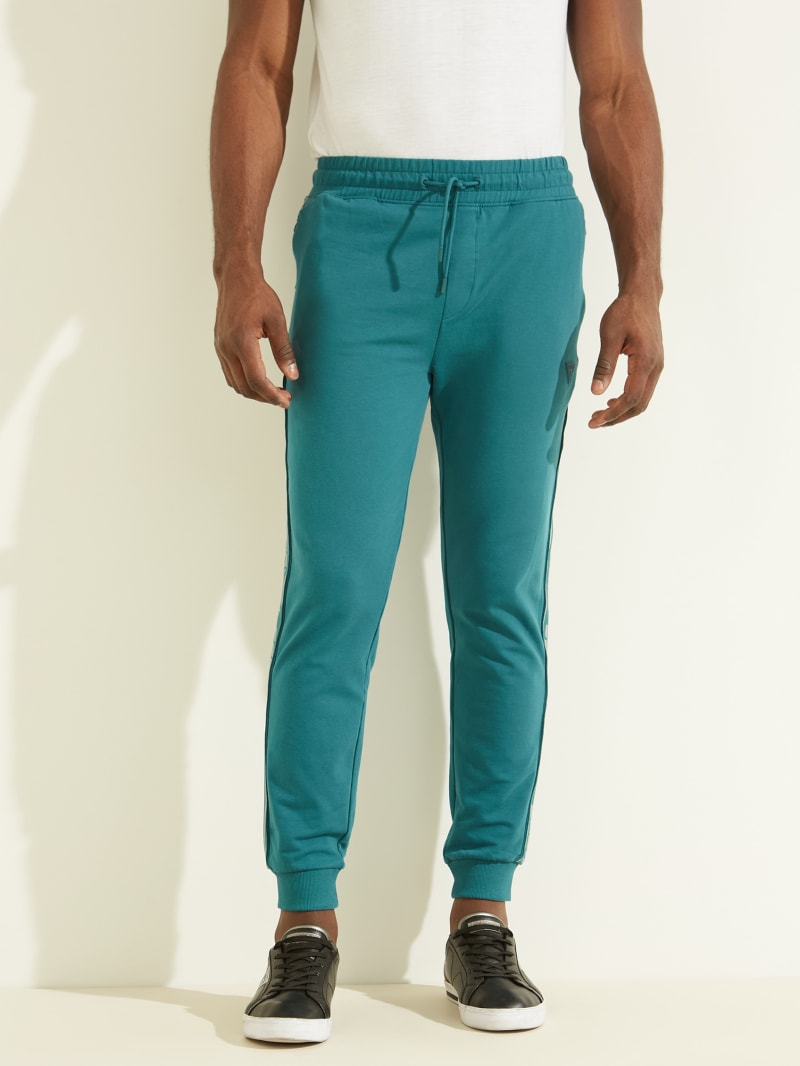 Guess Eco Arlo Logo Tape Joggers Broek Heren Turquoise | 0497-TDAPC