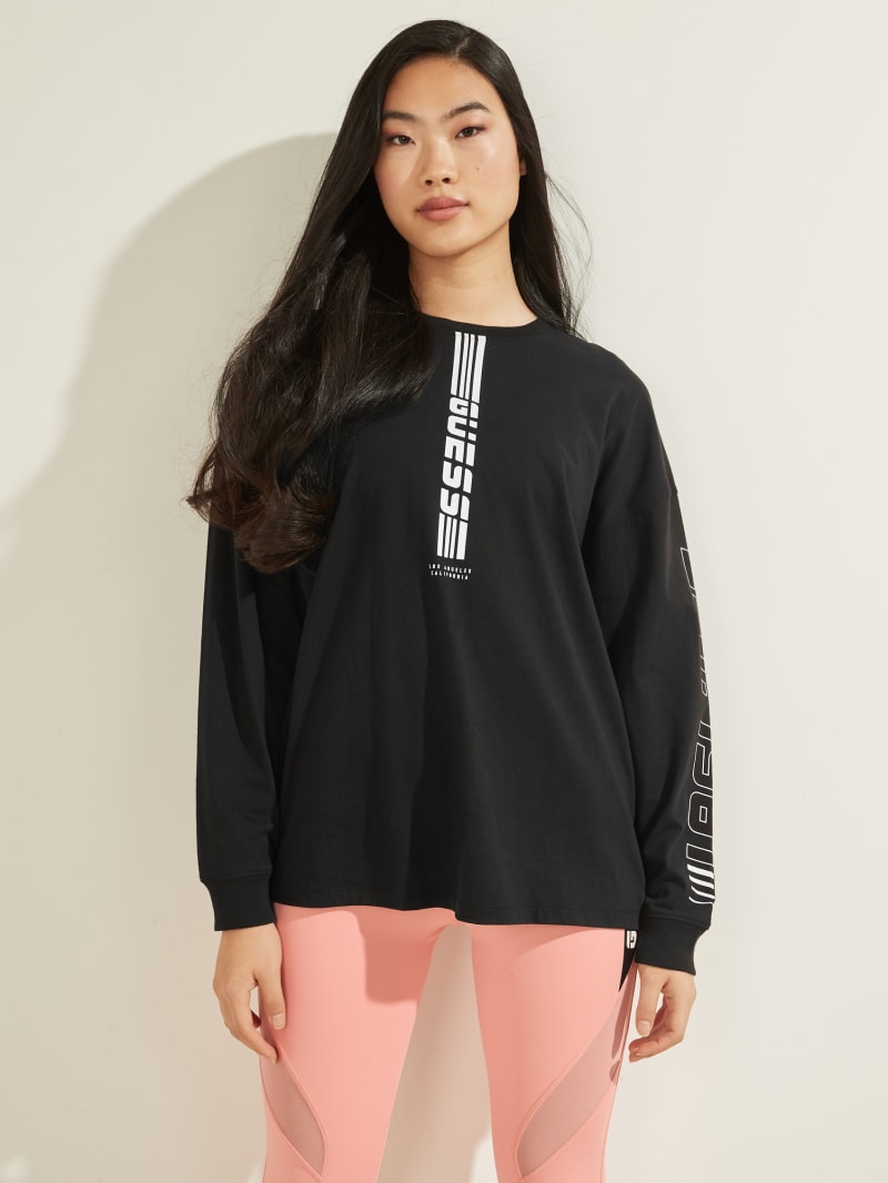 Guess Eco Dalya Long-Sleeve Tee Hoodie Dames Zwart | 9835-VOLMR