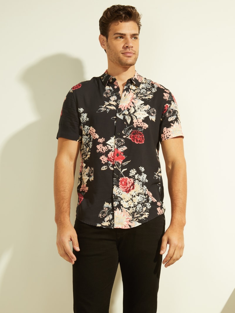 Guess Eco Grand Floral Tee Overhemd Heren Zwart | 5298-BCTRW