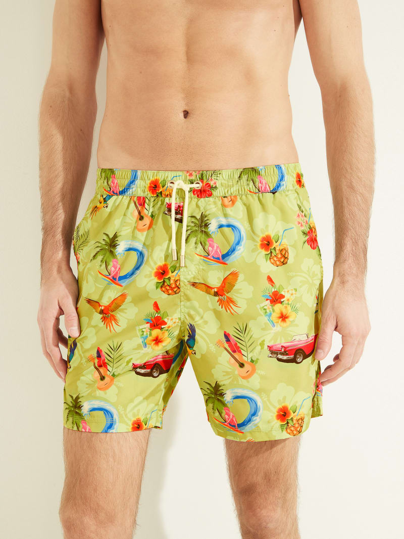 Guess Eco Hawaii Woven Swim Trunks Zwemkleding Heren Bloemen | 4309-JVYSM