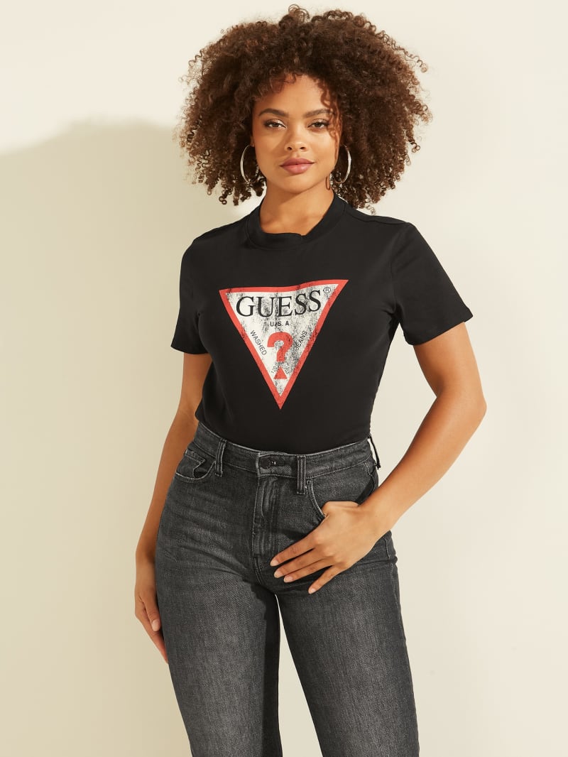 Guess Eco Klassieke Logo Tee Topjes Dames Zwart | 2104-VQAEW