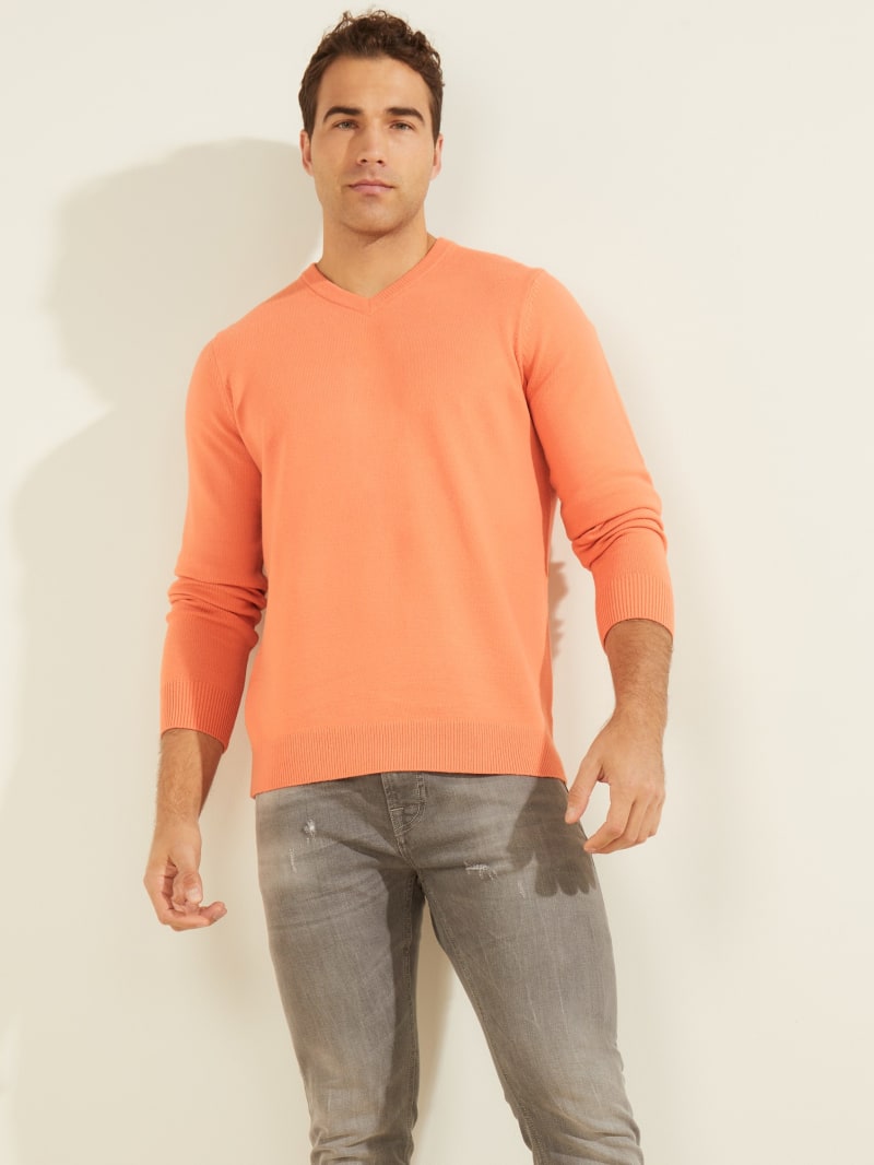 Guess Eco Liam V-Neck Truien Heren Oranje | 7802-IKBGV