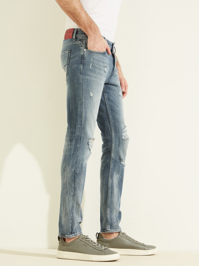 Guess Eco Miami Destroyed Skinny Broek Heren Blauw | 4891-KRUFZ