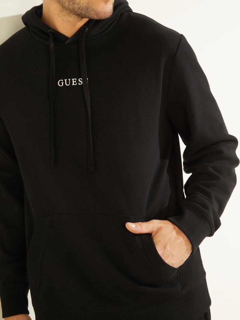 Guess Eco Roy Embroidered Logo Hoodie Heren Zwart | 1674-JIBWR