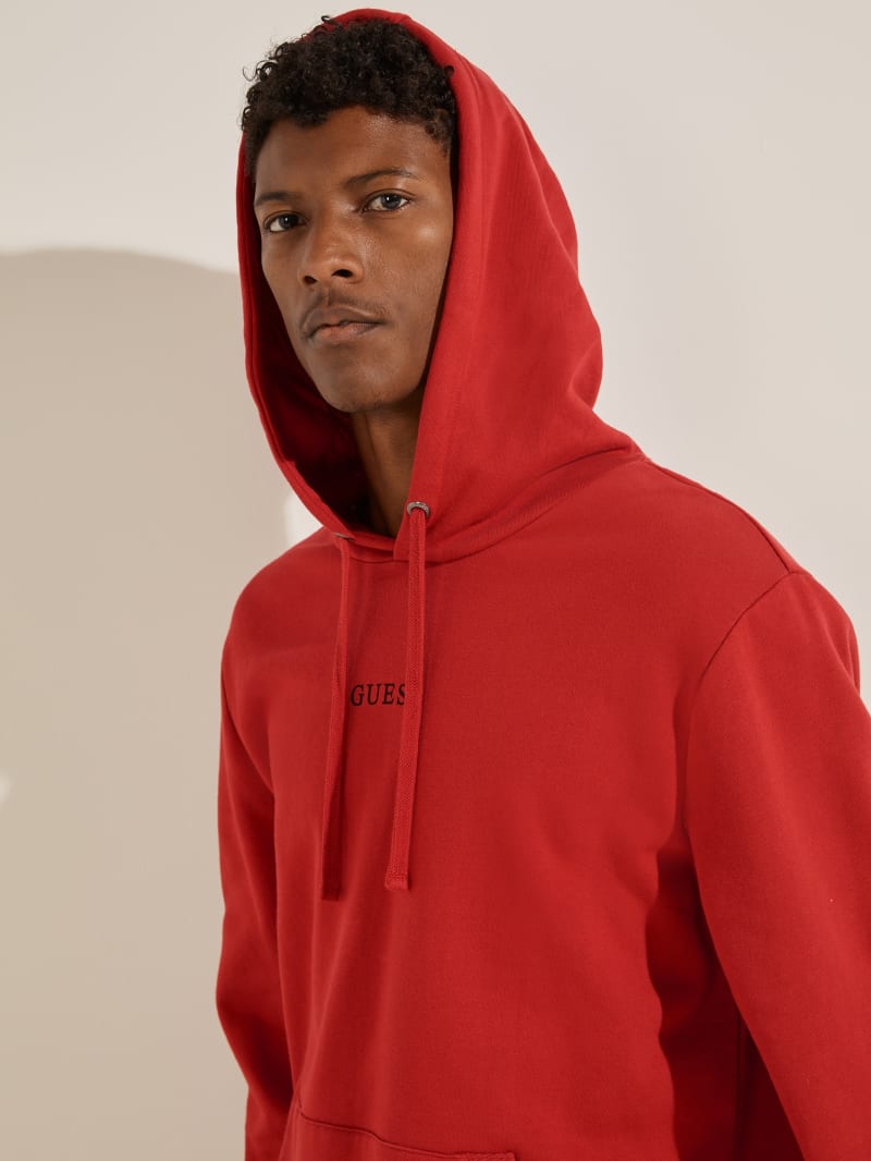 Guess Eco Roy Embroidered Logo Hoodie Heren Rood | 4150-BSJZY