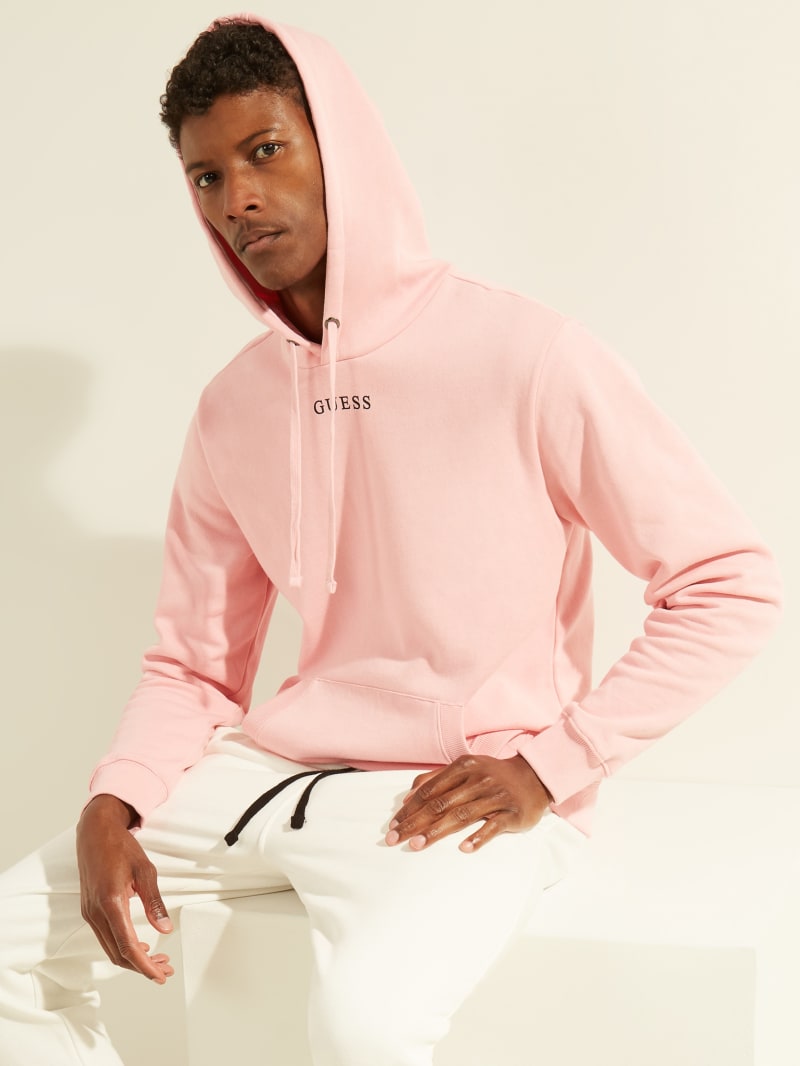 Guess Eco Roy Embroidered Logo Hoodie Heren Lichtroze | 8745-MFIOZ