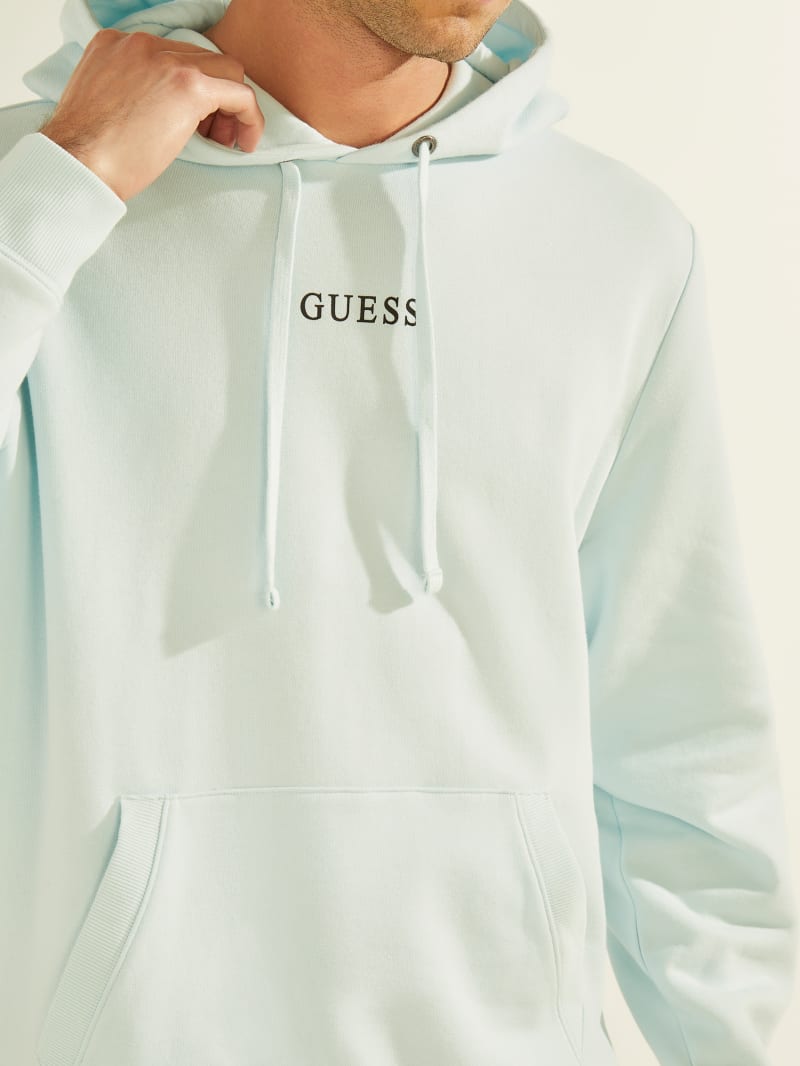 Guess Eco Roy Embroidered Logo Hoodie Heren Blauw | 9826-HXAOR