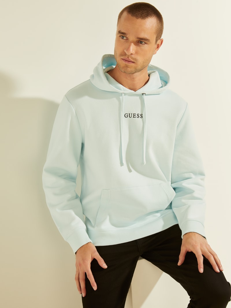 Guess Eco Roy Embroidered Logo Hoodie Heren Blauw | 9826-HXAOR