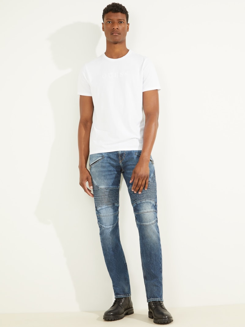 Guess Eco Slim Tapered Pintuck Moto Broek Heren Blauw | 5214-AYWFR