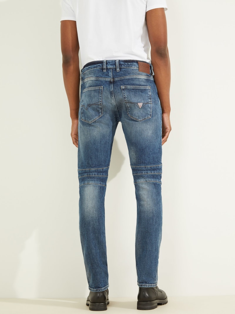 Guess Eco Slim Tapered Pintuck Moto Broek Heren Blauw | 5214-AYWFR