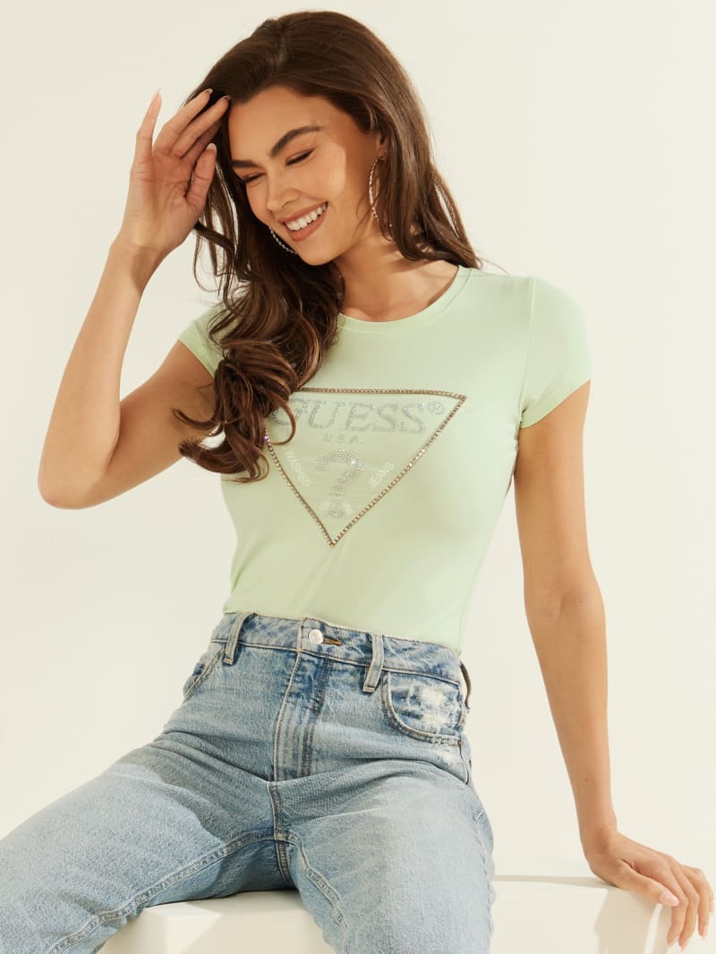 Guess Embellished Logo Tee Topjes Dames Mintgroen | 4295-SCDNW