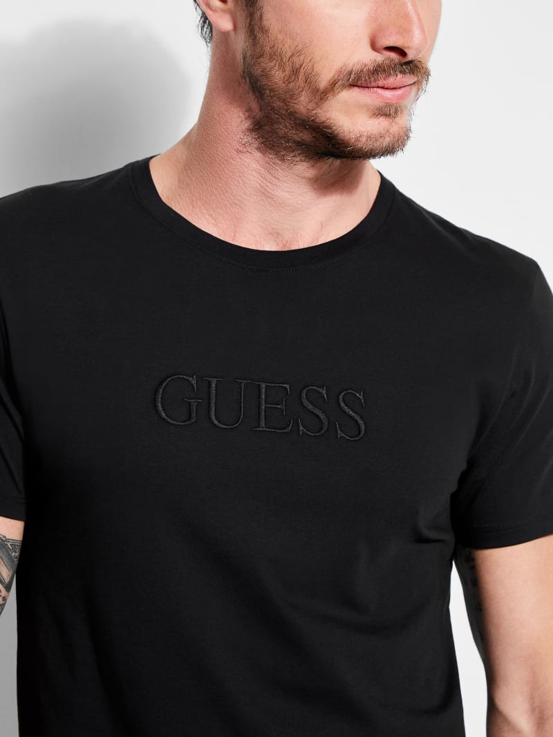 Guess Embroidered Logo Tee T-shirts Heren Zwart | 3719-BXNLH