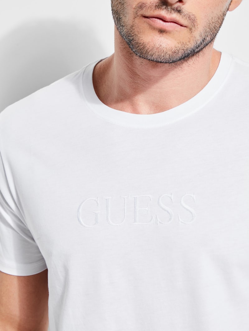 Guess Embroidered Logo Tee T-shirts Heren Wit | 8075-OPEKD