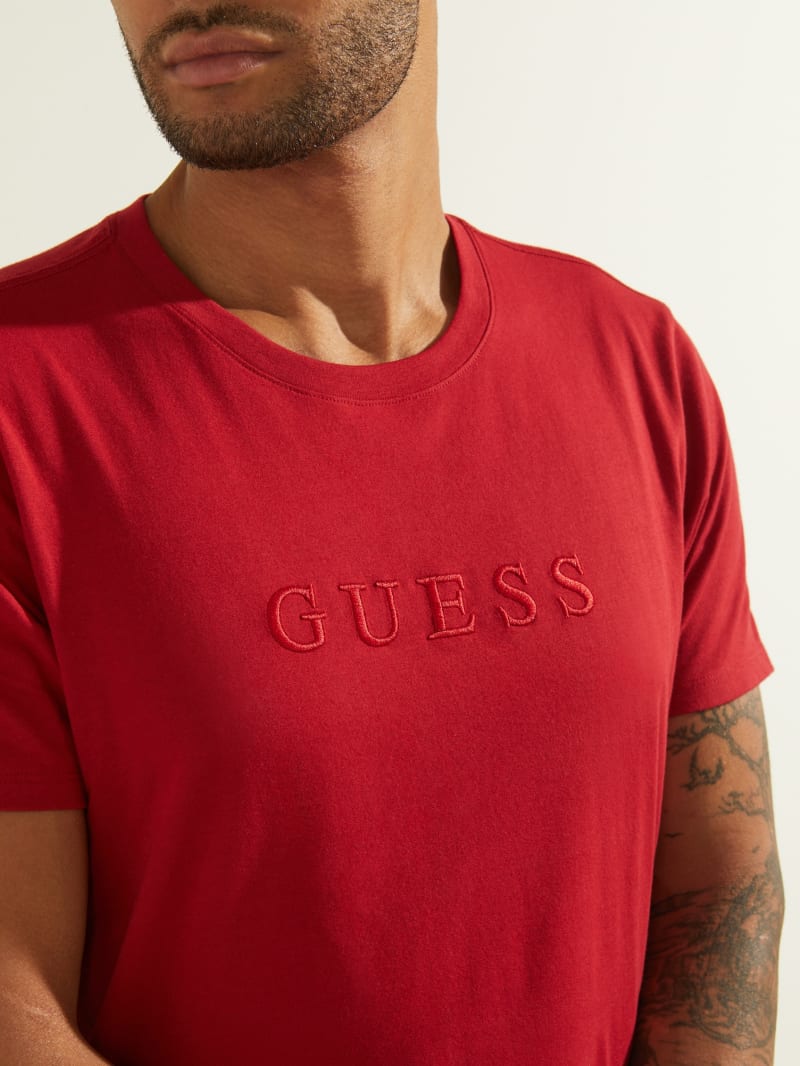 Guess Embroidered Logo Tee T-shirts Heren Rood | 9682-SQOIH