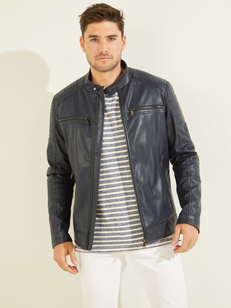 Guess Faux-Leren Moto Jassen Heren Zwart | 2816-GQVCL