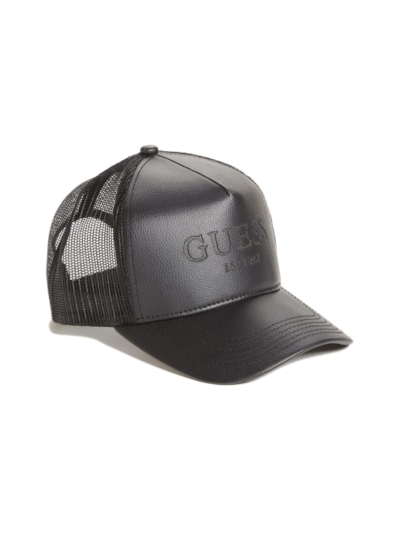 Guess Faux-Leren Trucker Hoeden Heren Zwart | 5136-LXRYJ