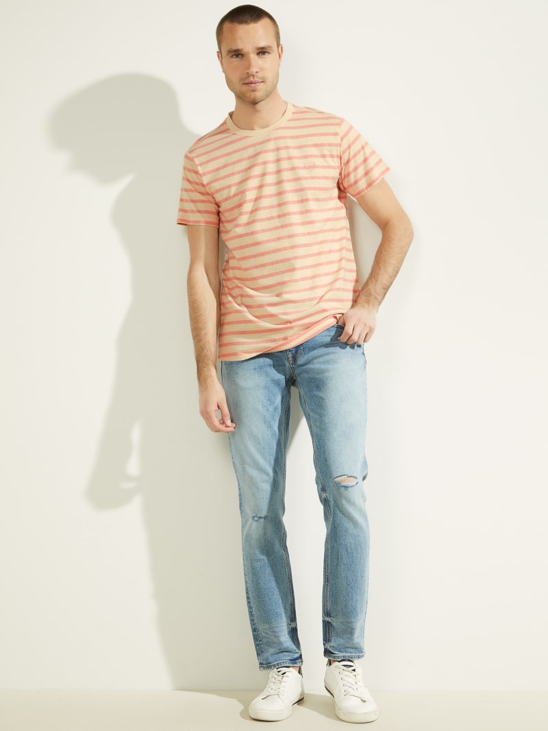 Guess Finn Pique Striped Tee T-shirts Heren Roze | 1372-KNBDO