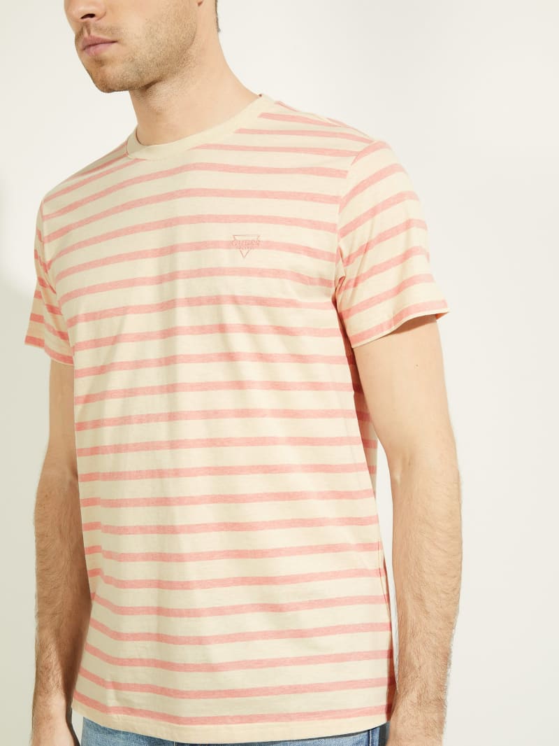 Guess Finn Pique Striped Tee T-shirts Heren Roze | 1372-KNBDO