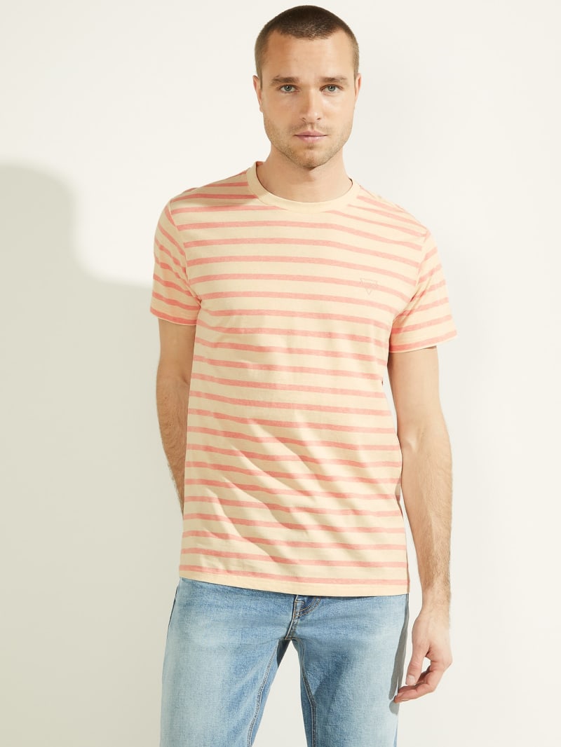 Guess Finn Pique Striped Tee T-shirts Heren Roze | 1372-KNBDO