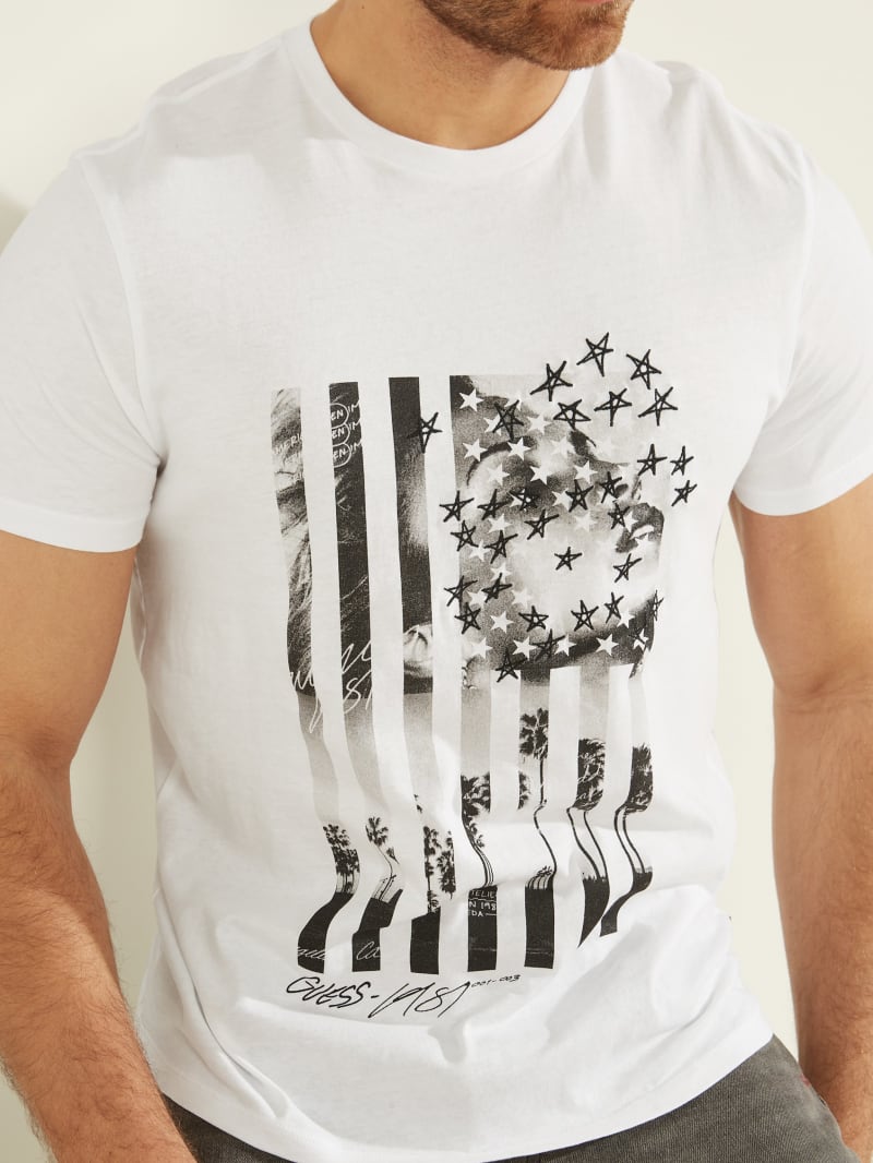 Guess Flag Collage Tee T-shirts Heren Wit | 5741-HWDXM