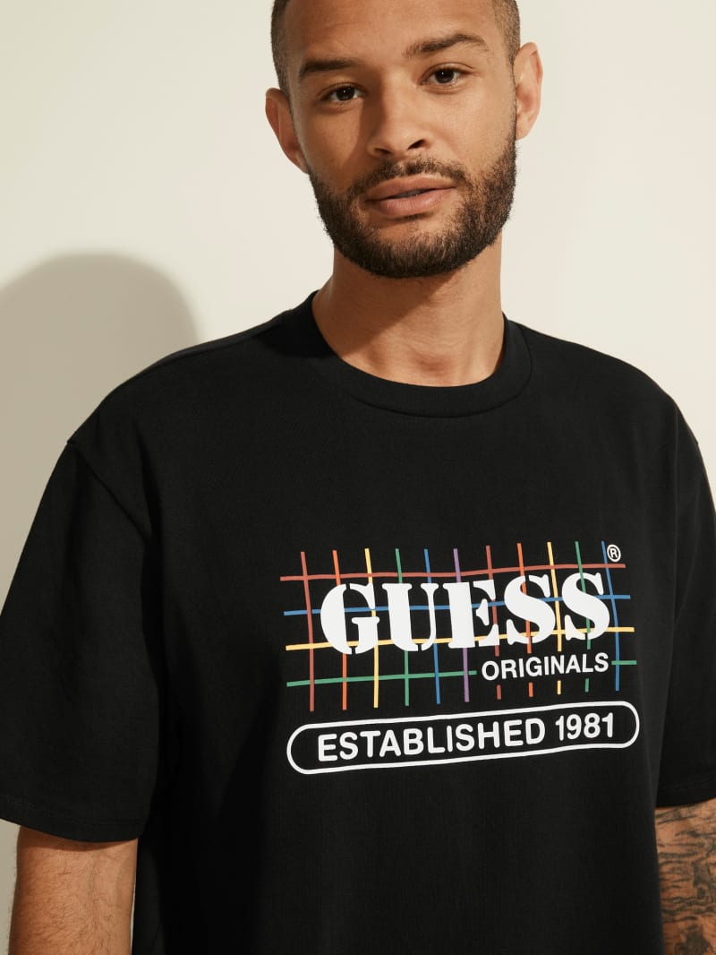 Guess GUESS Originele Rainbow Grid Tee T-shirts Heren Zwart | 0714-FXSMP