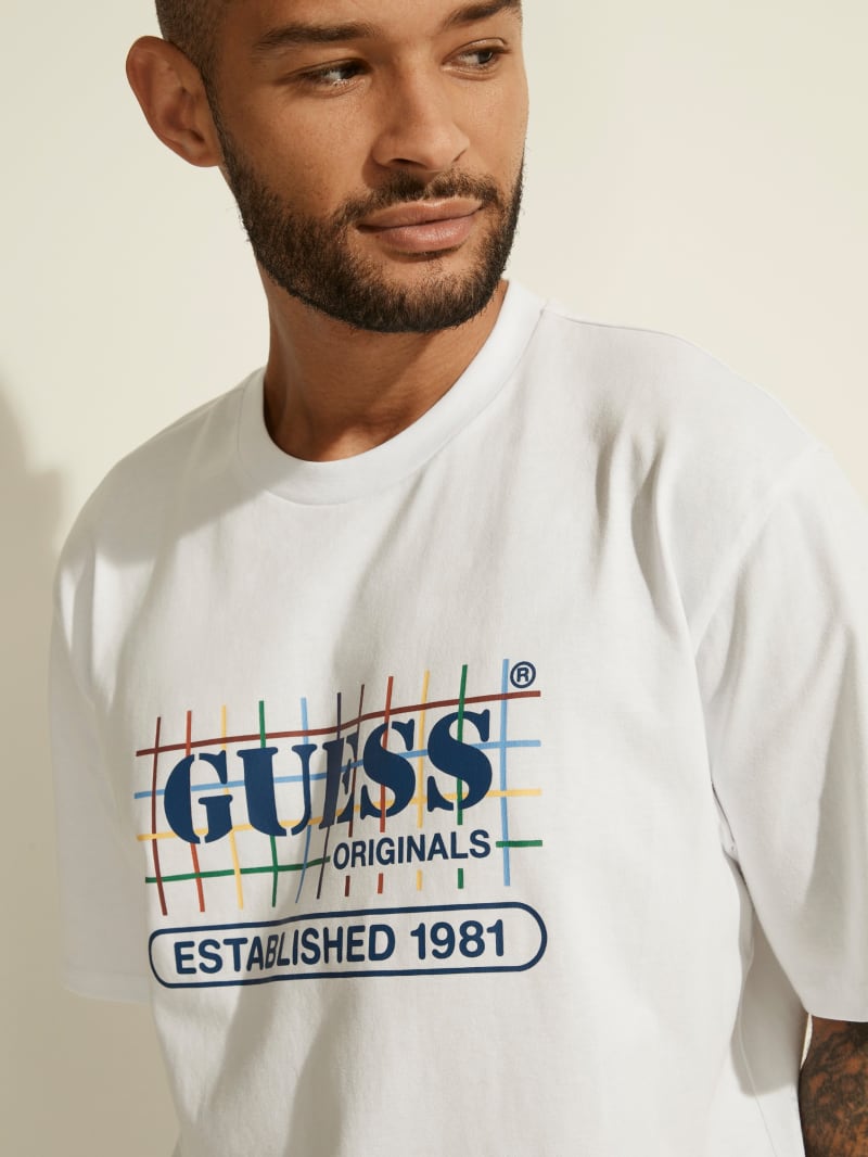 Guess GUESS Originele Rainbow Grid Tee T-shirts Heren Wit | 3876-JCFNO