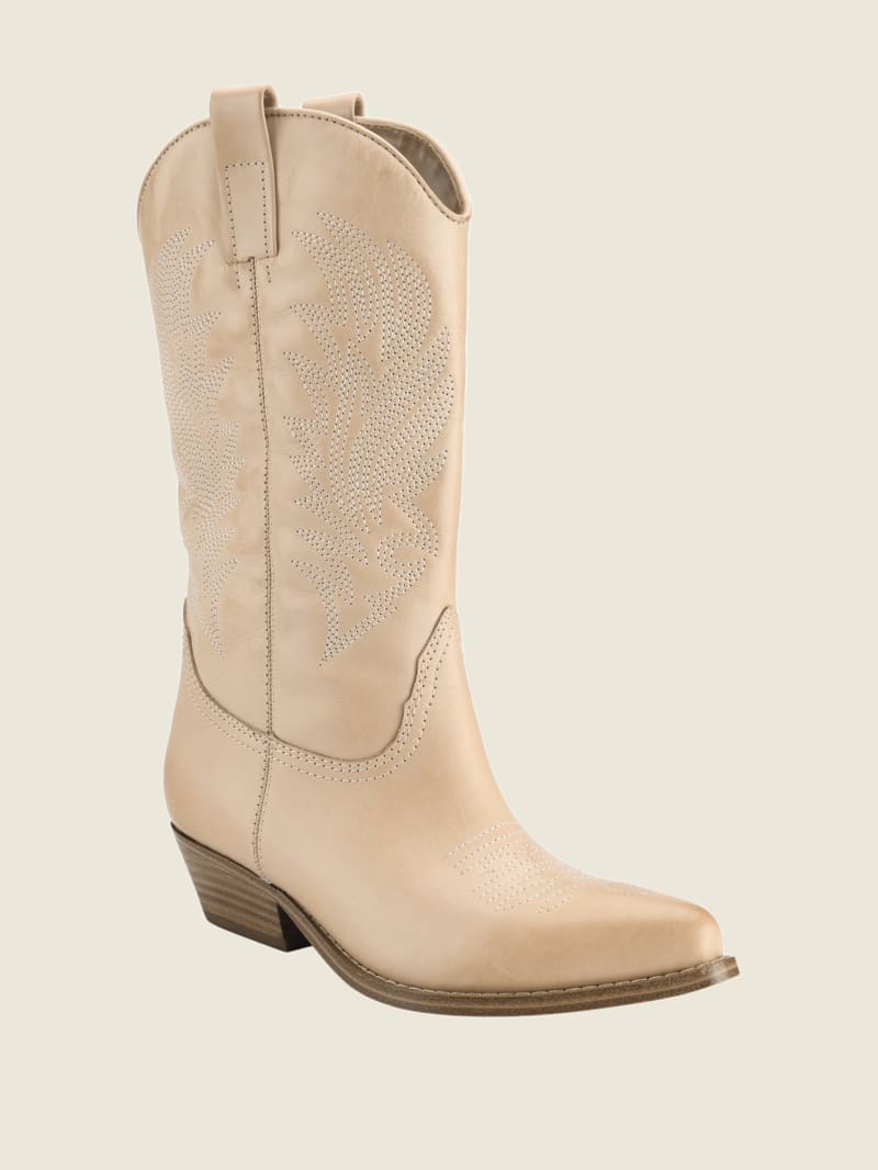 Guess Gallen Leren Knee-High Cowgirl Laarzen Dames Beige | 1420-DRBUP