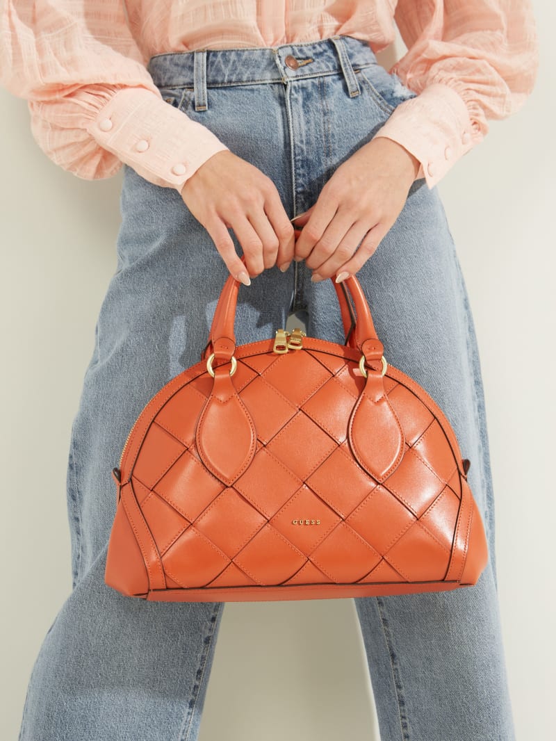 Guess Giorgia Leren Dome Tote Tassen Dames Oranje | 4509-YSBQE