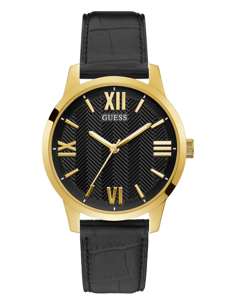 Guess Gold-Tone Croc Riemen Analog Horloge Heren Zwart | 1470-BNPTD