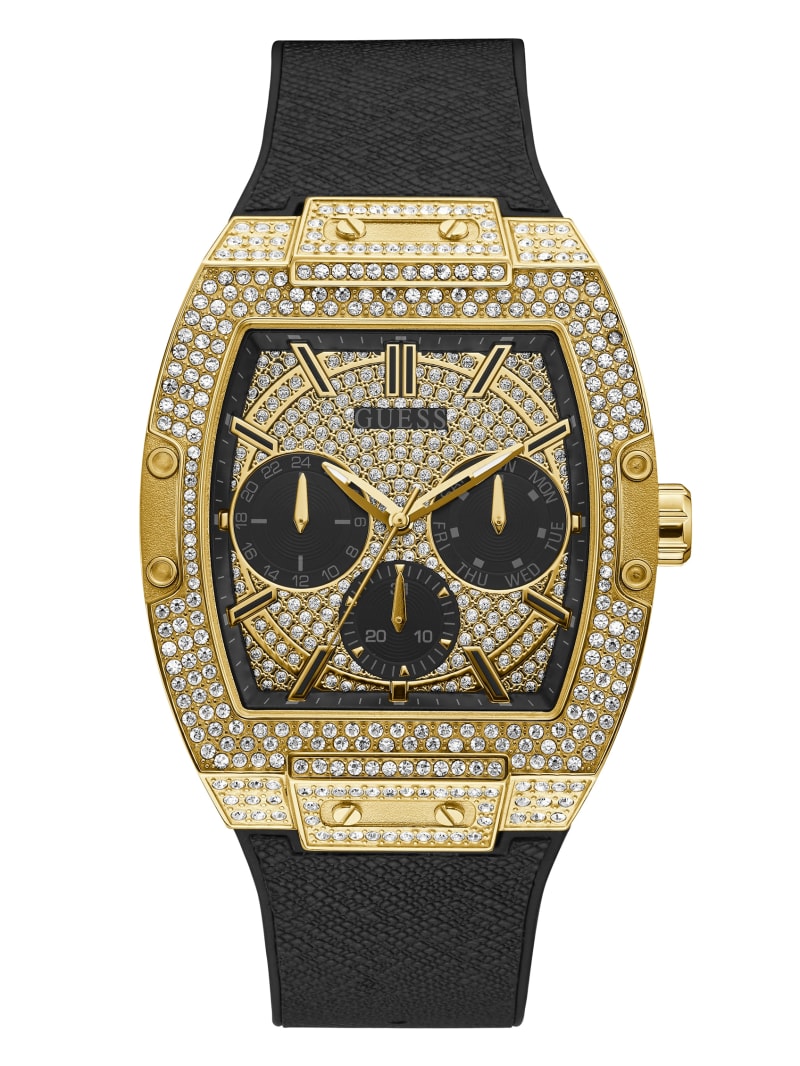 Guess Gold-Tone Crystal Multifunctioneel Horloge Heren Zwart | 9250-EYLXN