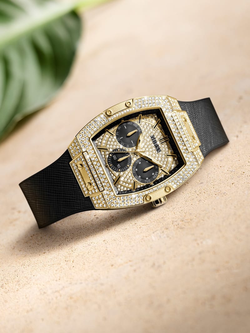 Guess Gold-Tone Crystal Multifunctioneel Horloge Heren Zwart | 9250-EYLXN