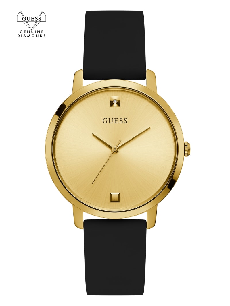 Guess Gold-Tone Diamond Analog Horloge Dames Zwart | 1380-THAIC