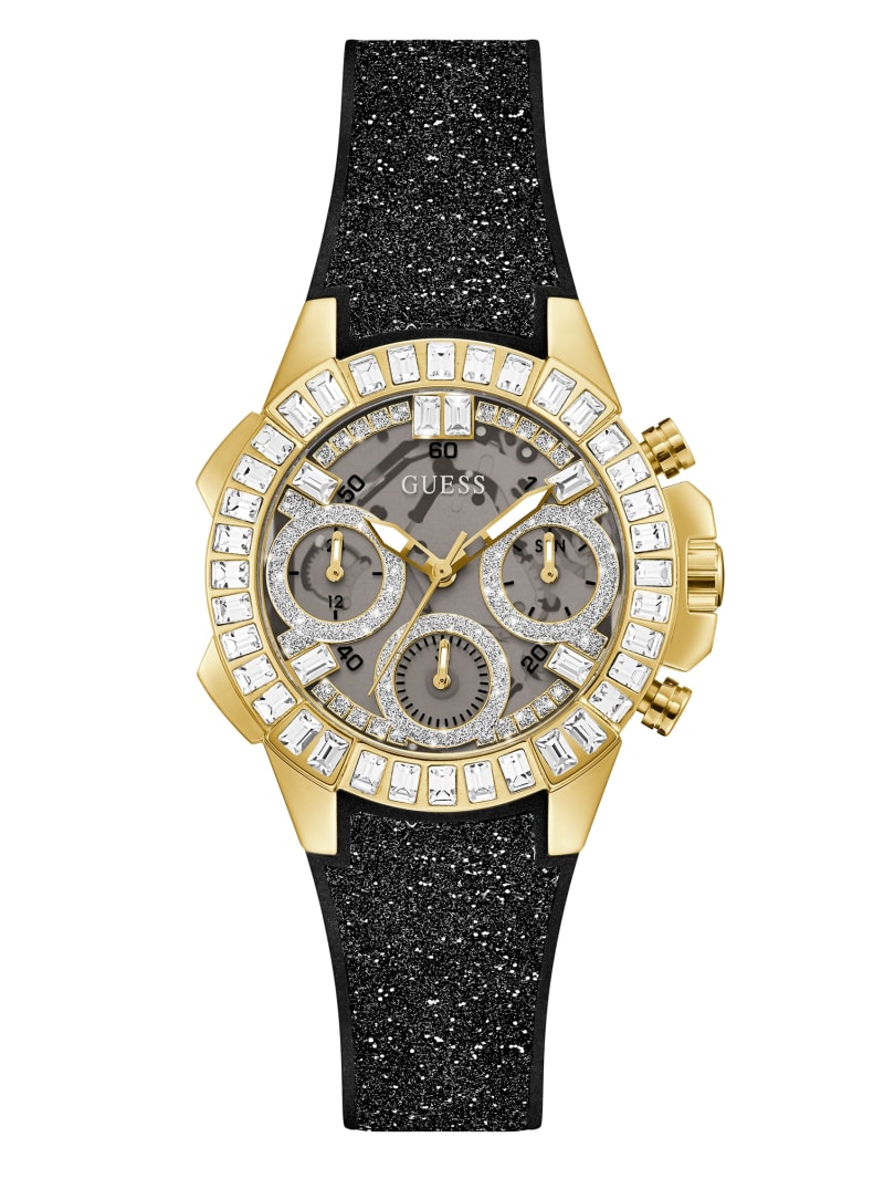 Guess Gold-Tone and Shimmer Analog Horloge Dames Zwart | 8013-QPXHI