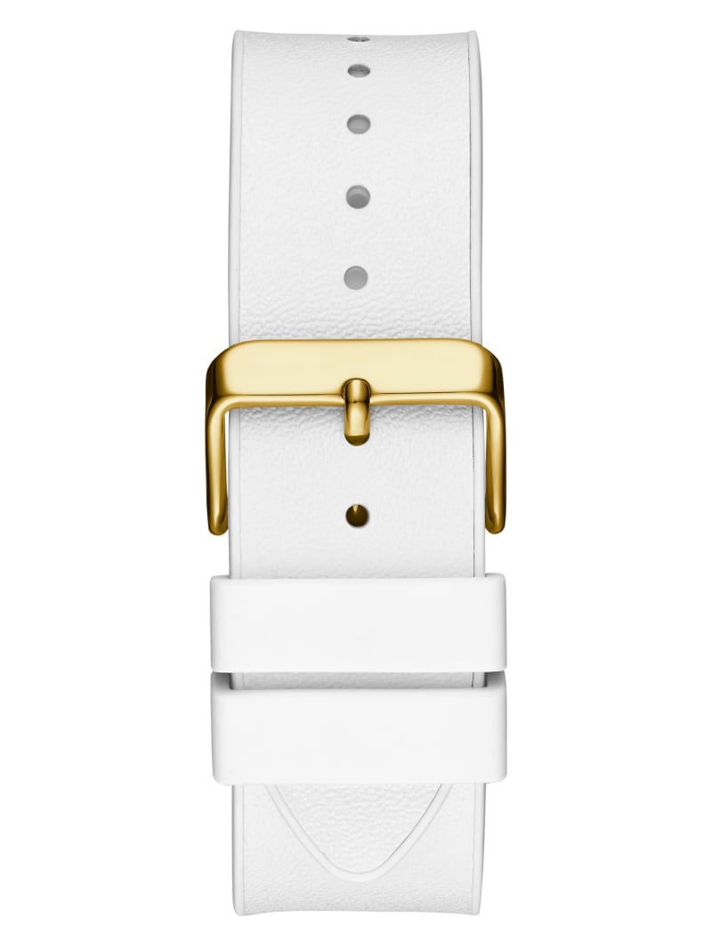 Guess Gold-Tone and White Rectangular Multifunctioneel Horloge Heren Wit | 9701-MSUDJ