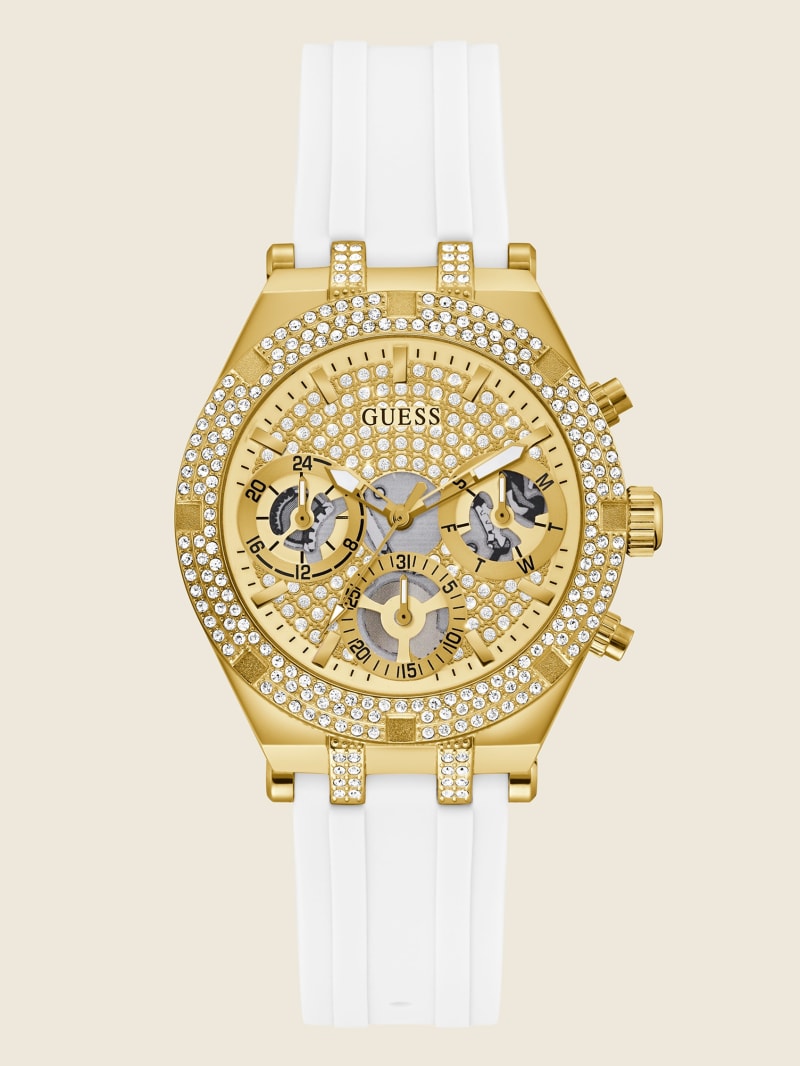 Guess Gold-Tone and White Siliconen Multifunctioneel Horloge Dames Goud | 9258-CXIQO