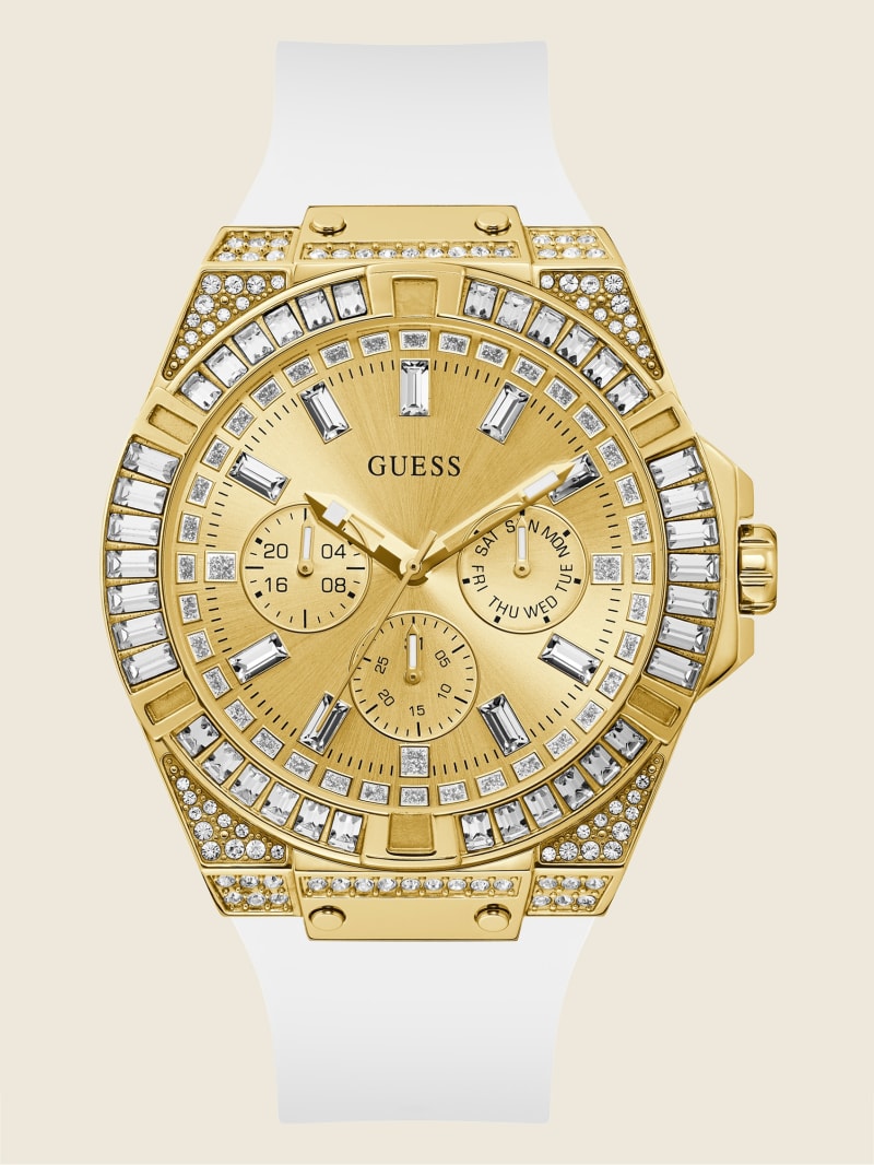 Guess Gold-Tone and Whiteuette Multifunctioneel Horloge Heren Wit | 2137-PDFMK