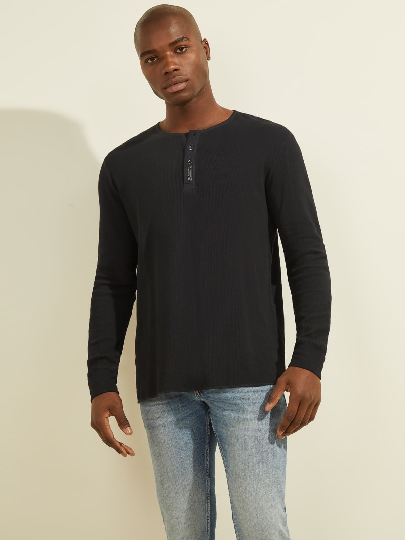 Guess Gomer Henley T-shirts Heren Blauw | 9340-DOMPJ