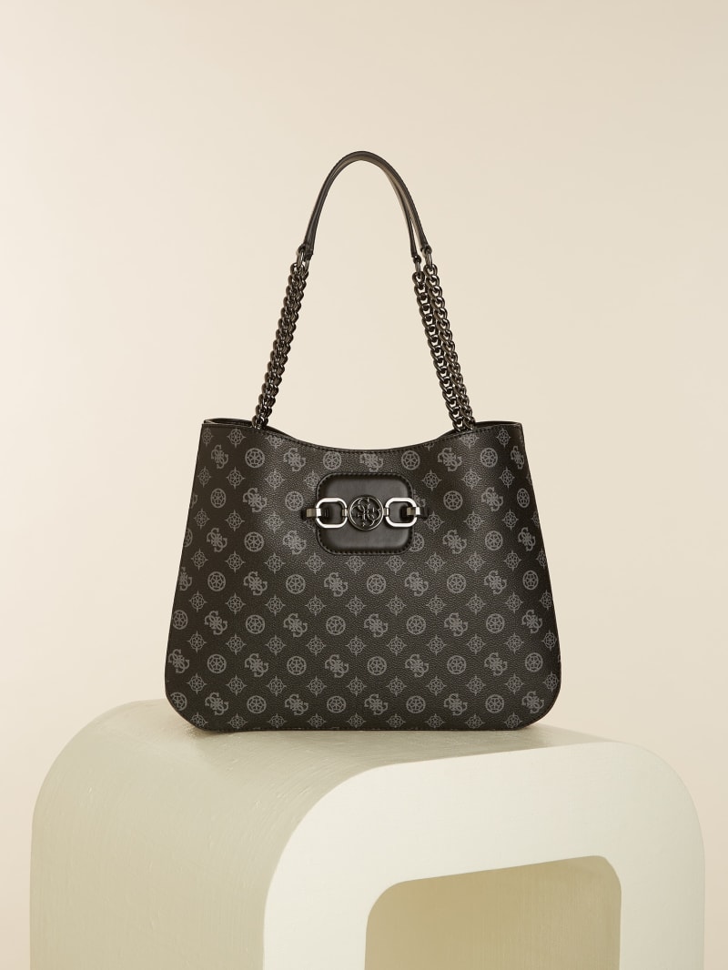 Guess Hensely Logo Girlfriend Tote Tassen Dames Zwart | 5397-MKTYZ