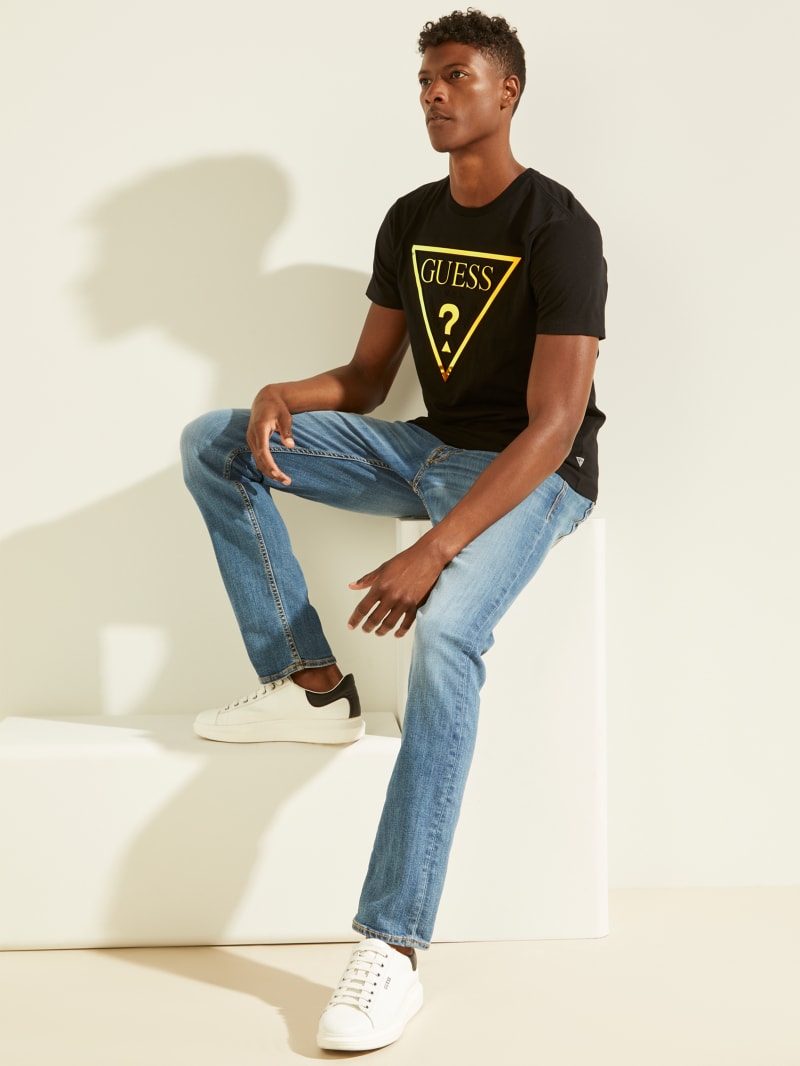 Guess Hologram Logo Tee T-shirts Heren Zwart | 9371-JXVPQ