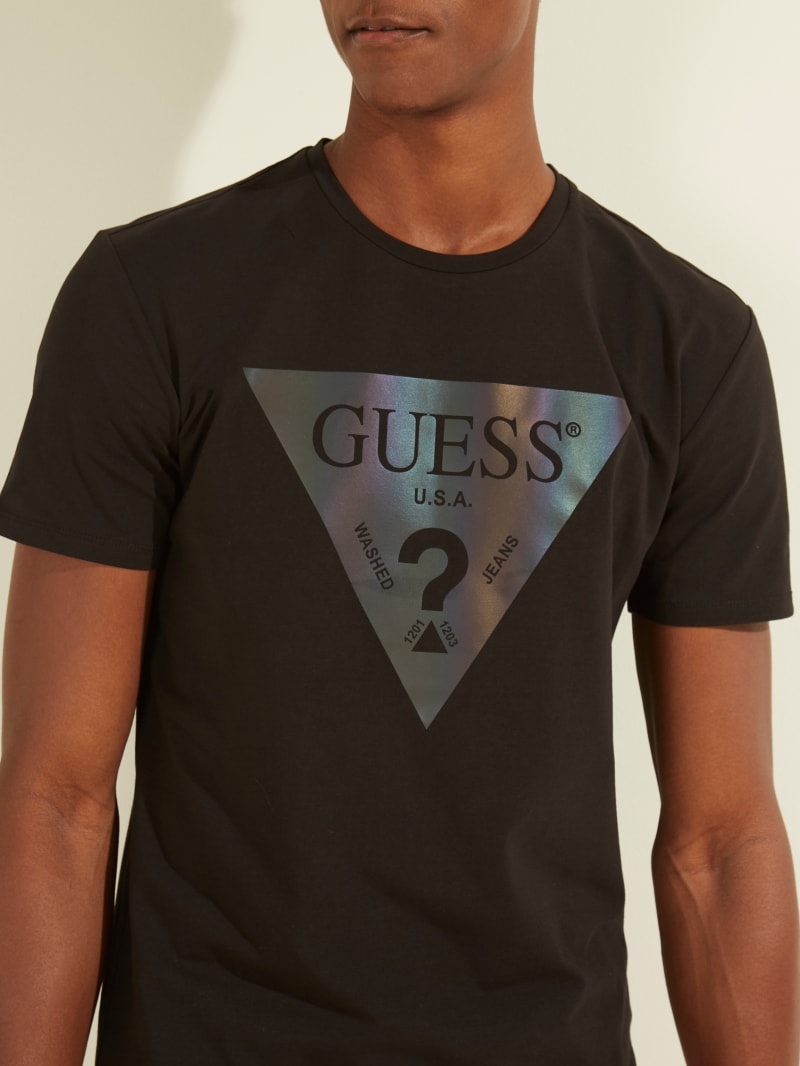 Guess Iridescent Logo Graphic Tee T-shirts Heren Zwart | 3978-QSHFO