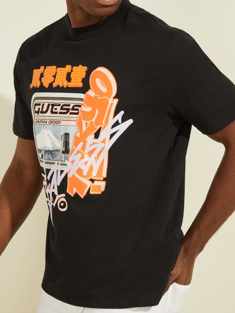 Guess Japan Subway Graphic Tee T-shirts Heren Zwart | 5312-LDROJ