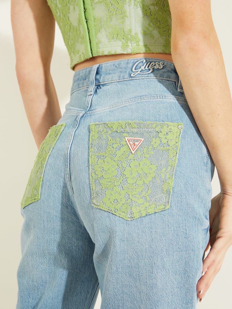 Guess Kanten Exposed Button Mom Broek Dames Groen Lichtturkoois | 2953-YQRCD