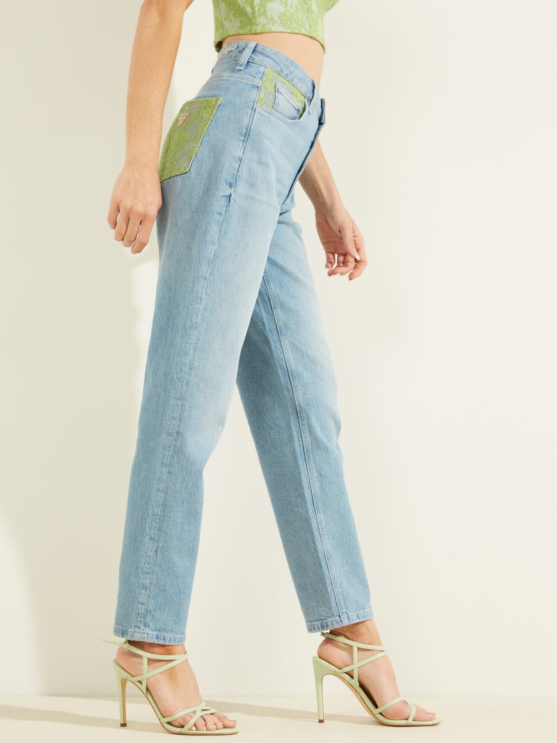 Guess Kanten Exposed Button Mom Broek Dames Groen Lichtturkoois | 2953-YQRCD