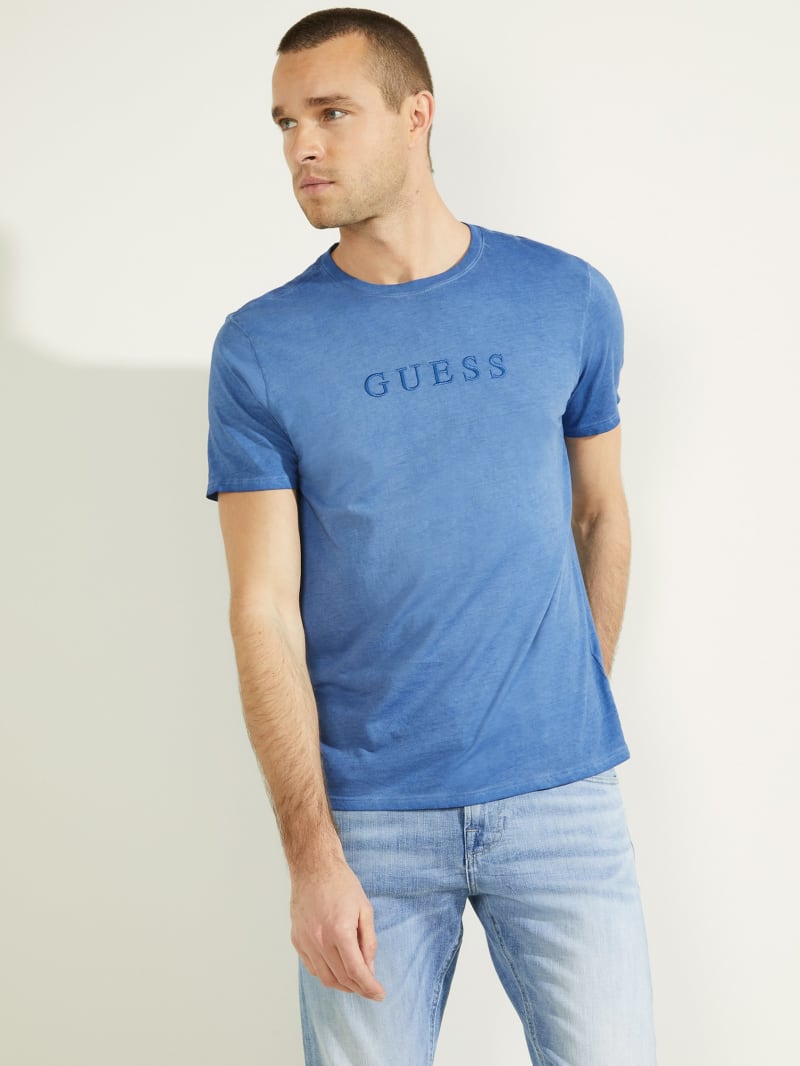 Guess Klassieke Pima Washed Logo Tee T-shirts Heren Blauw | 0268-HSZPG