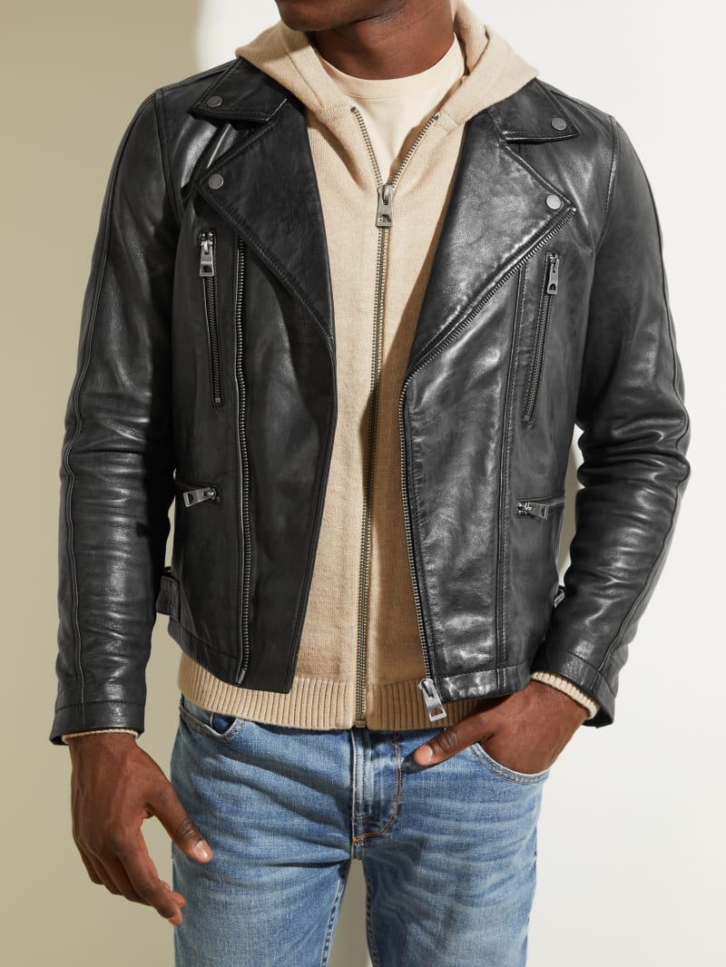 Guess Leren Biker Jassen Heren Zwart | 1493-PNQWB