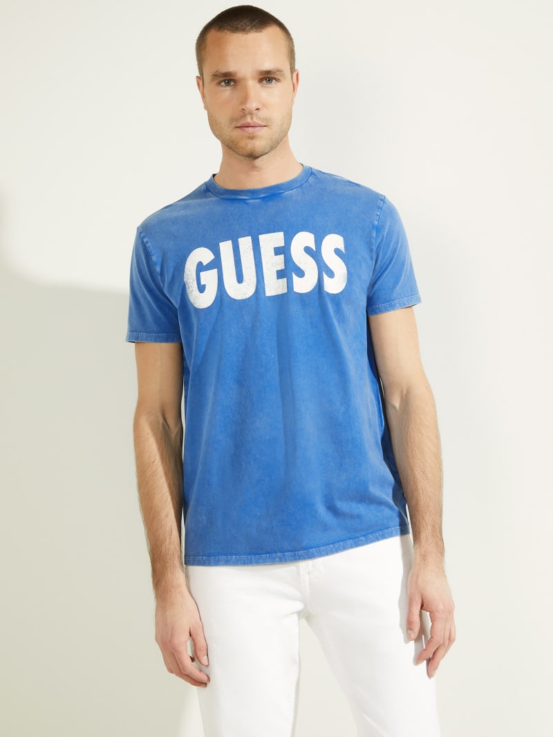 Guess Logo Beach Tee T-shirts Heren Blauw | 8397-VYZQA