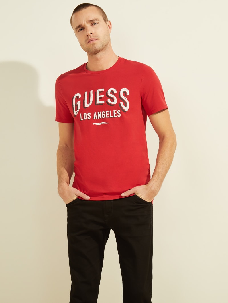 Guess Logo Tee T-shirts Heren Rood | 2985-CLUBY