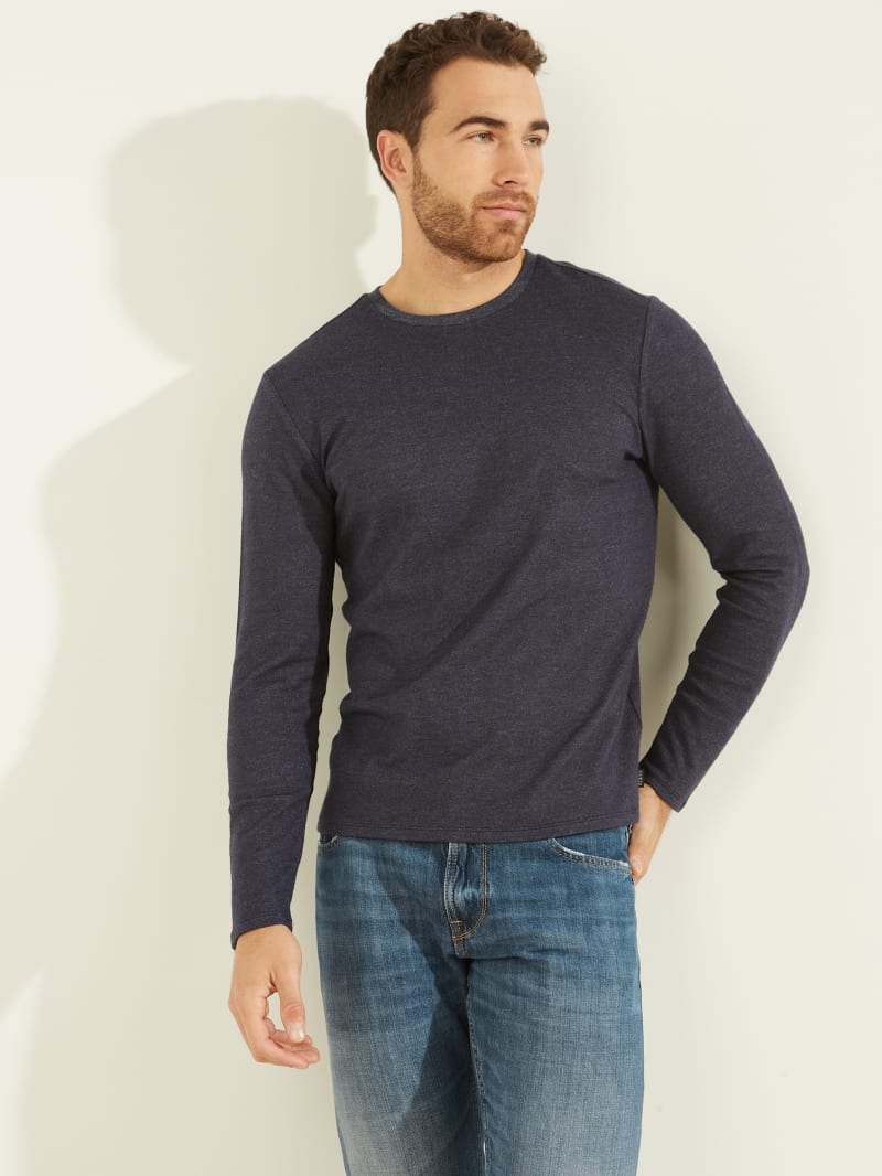 Guess Long-Sleeve Cozy Tee T-shirts Heren Blauw | 2473-AMSRE