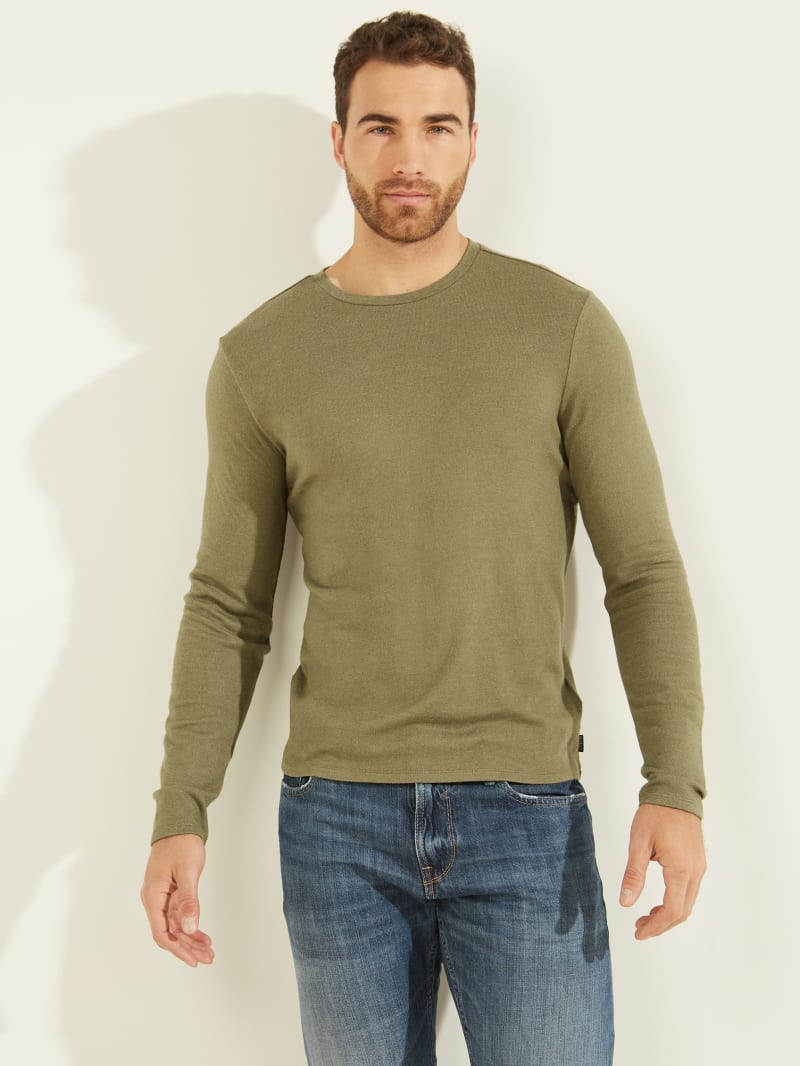 Guess Long-Sleeve Cozy Tee T-shirts Heren Olijfgroen | 7361-CUIGN