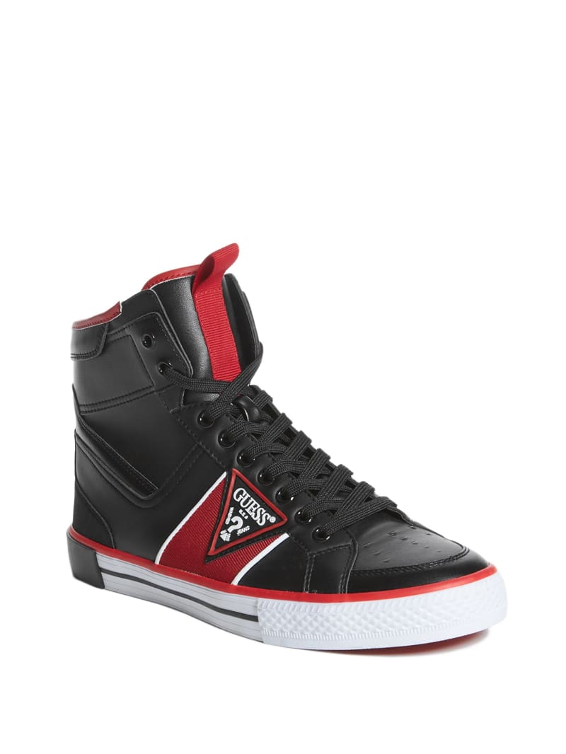 Guess Maeno Triangle Logo High-Top Sneakers Heren Zwart | 0536-UZVPQ